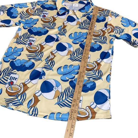 KC Brand Hawaiian Shirt Medium Lite Beer Button Up Polyester Coconuts B-Ball - Picture 5 of 10